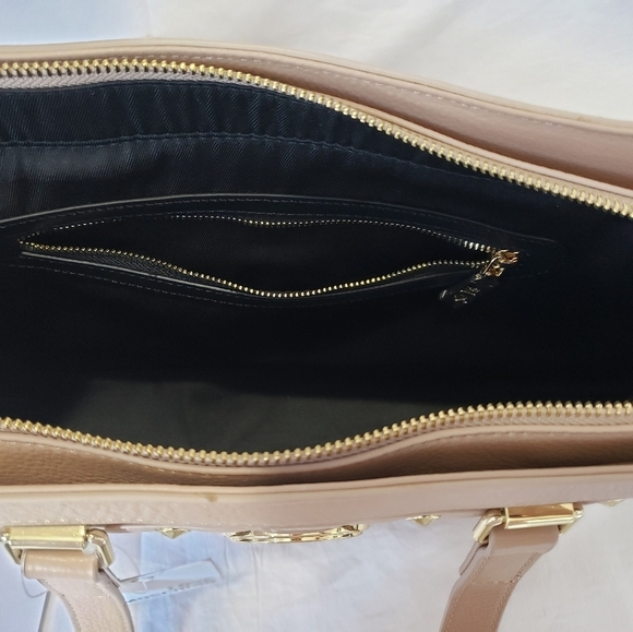 1496- LOVE MOSCHINO Milano Bag Nat Grain Leather Taupe Genuine Leather NWT - Picture 8 of 12